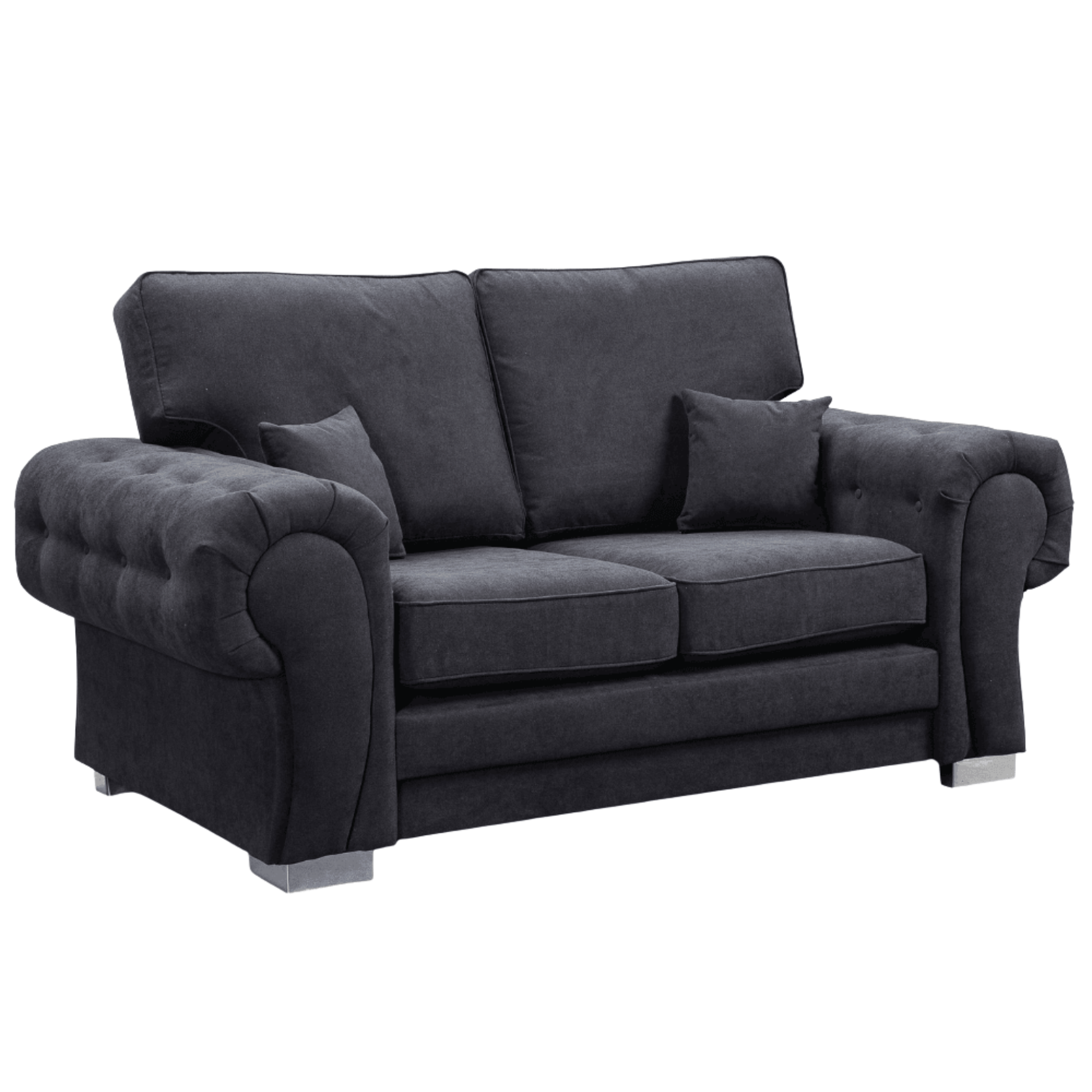 Verona high back black fabric 2 seater sofa, angled view on a white background