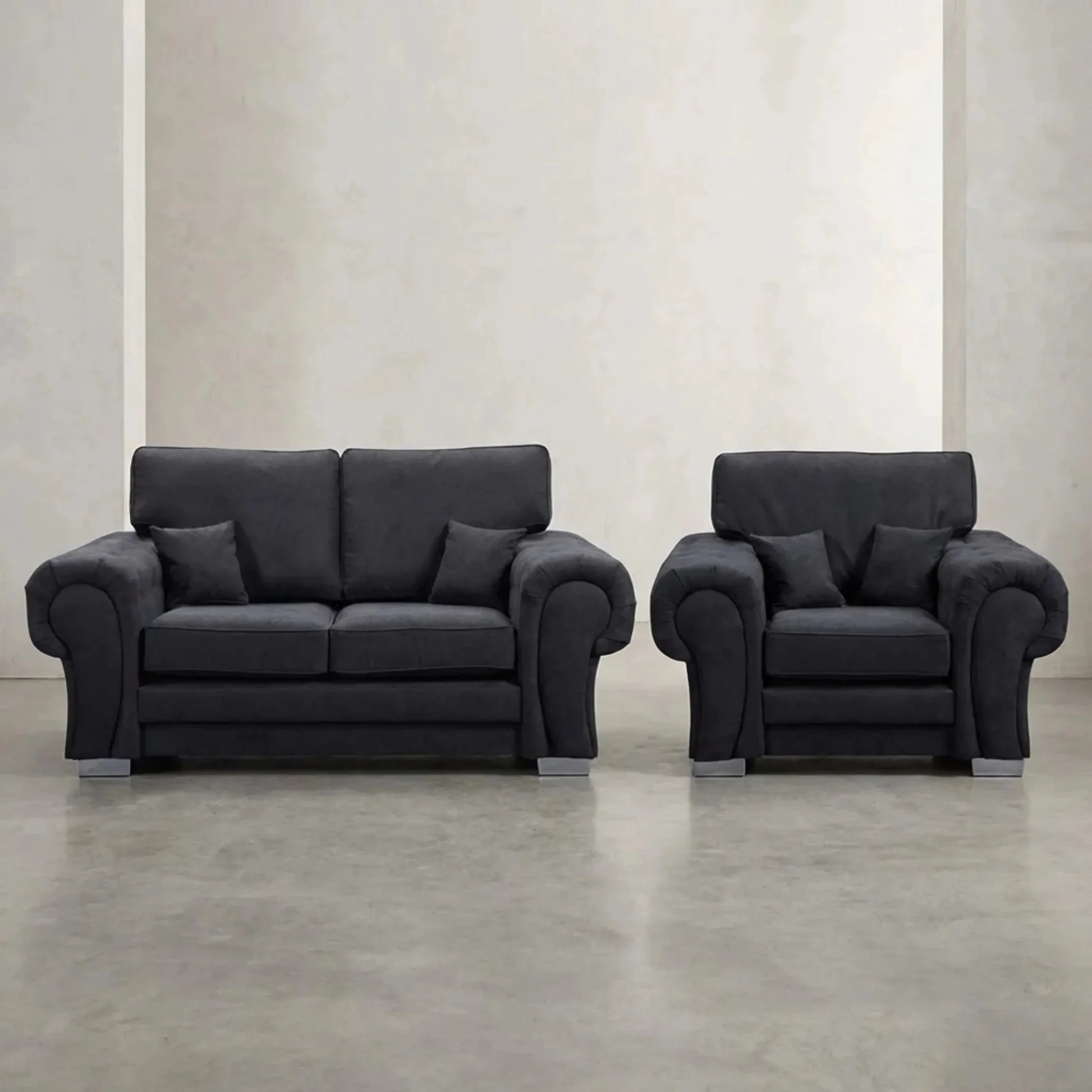 Verona High Back Black Fabric 2+1 Seater Sofa Set - Furniture Instore