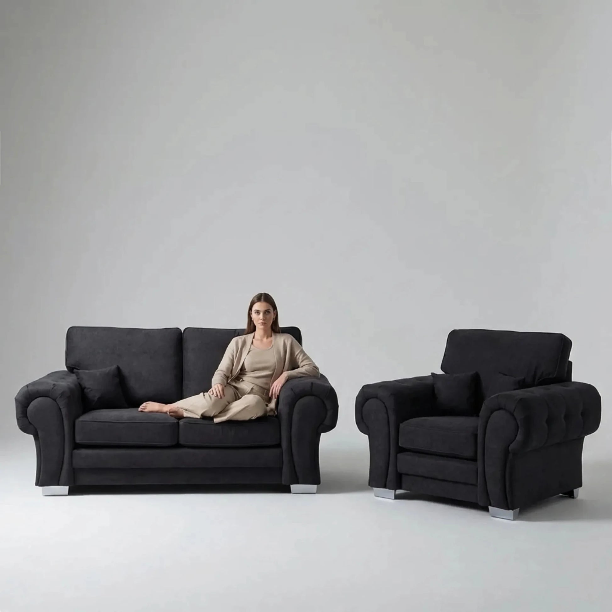 Verona High Back Black Fabric 2+1 Seater Sofa Set - Furniture Instore