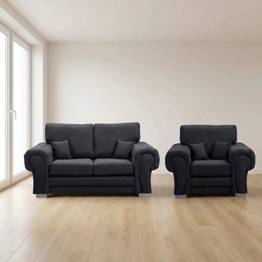 Verona High Back Black Fabric 2+1 Seater Sofa Set - Furniture Instore