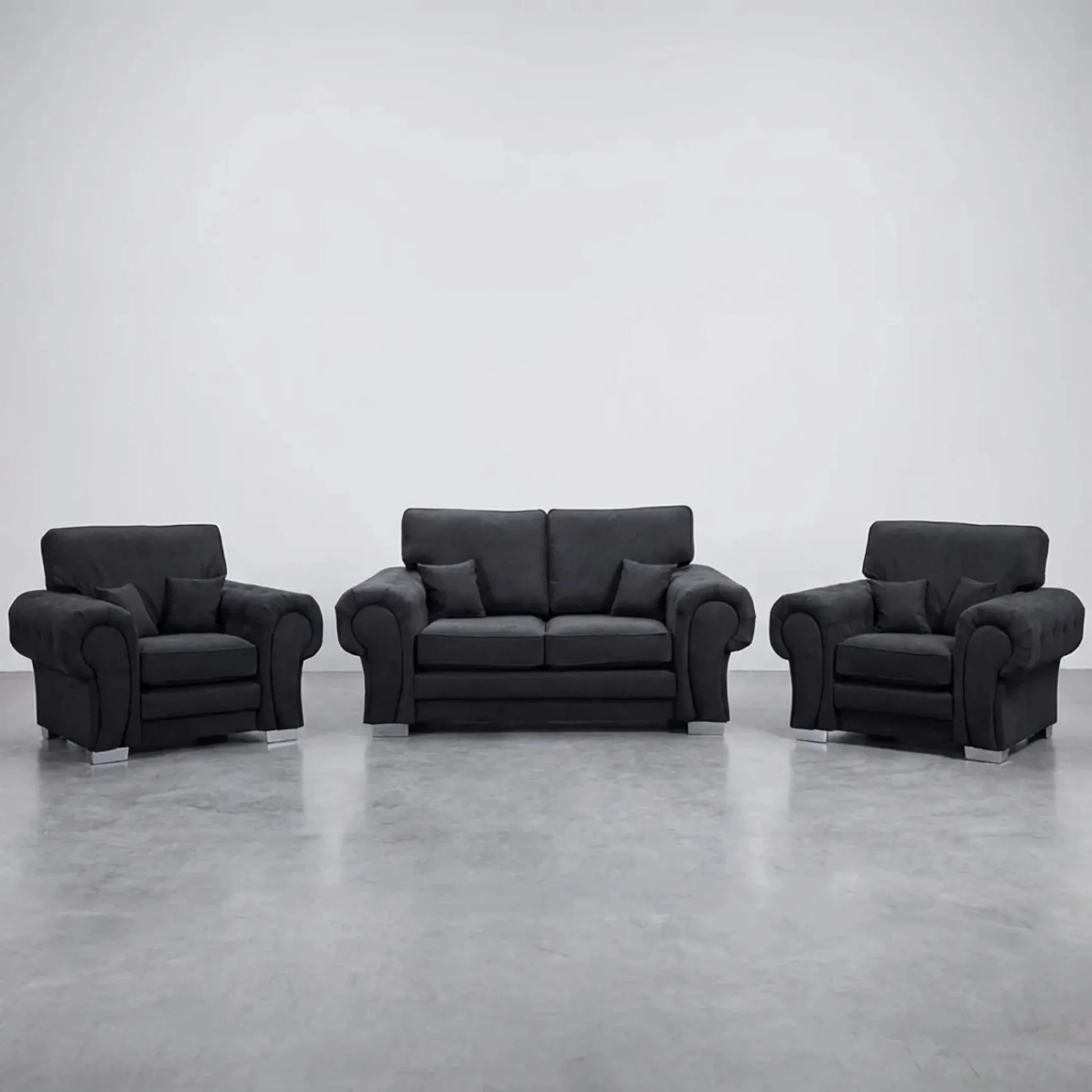 Verona High Back Black Fabric 2+1+1 Seater Sofa Set - Furniture Instore