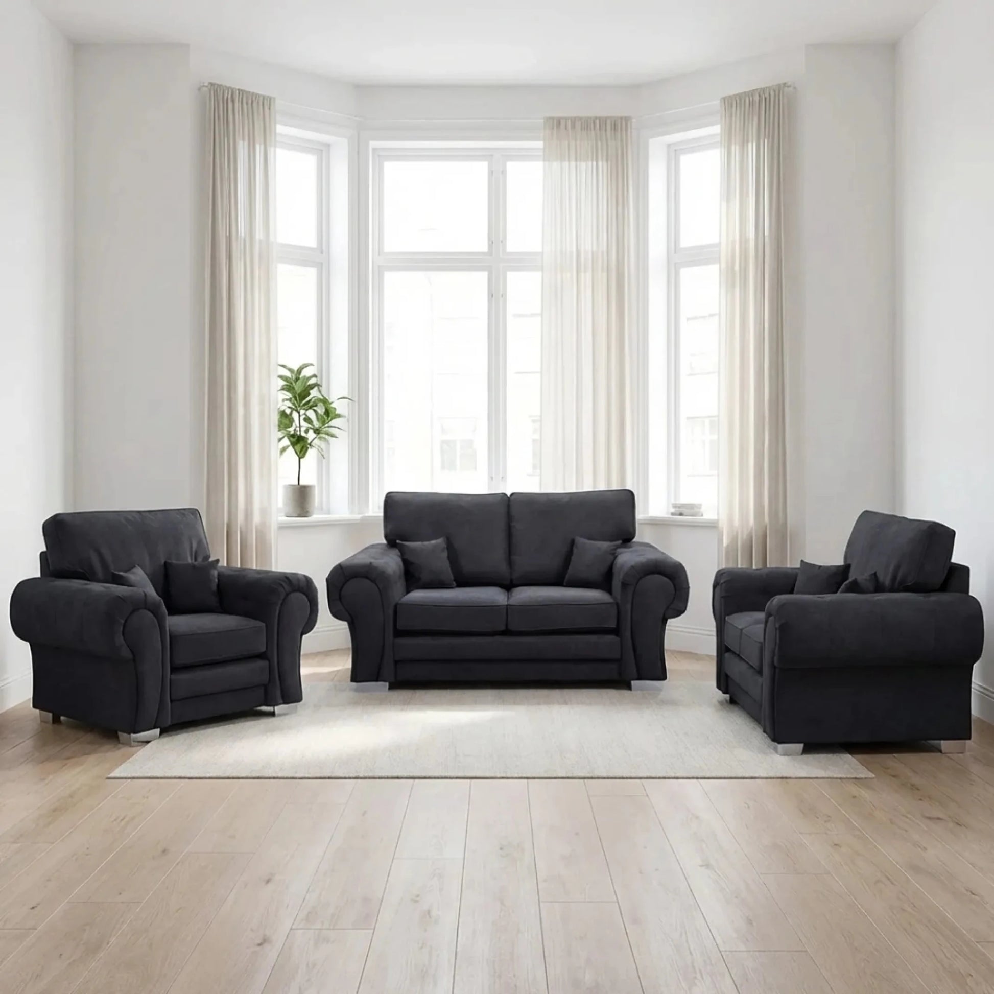 Verona High Back Black Fabric 2+1+1 Seater Sofa Set - Furniture Instore