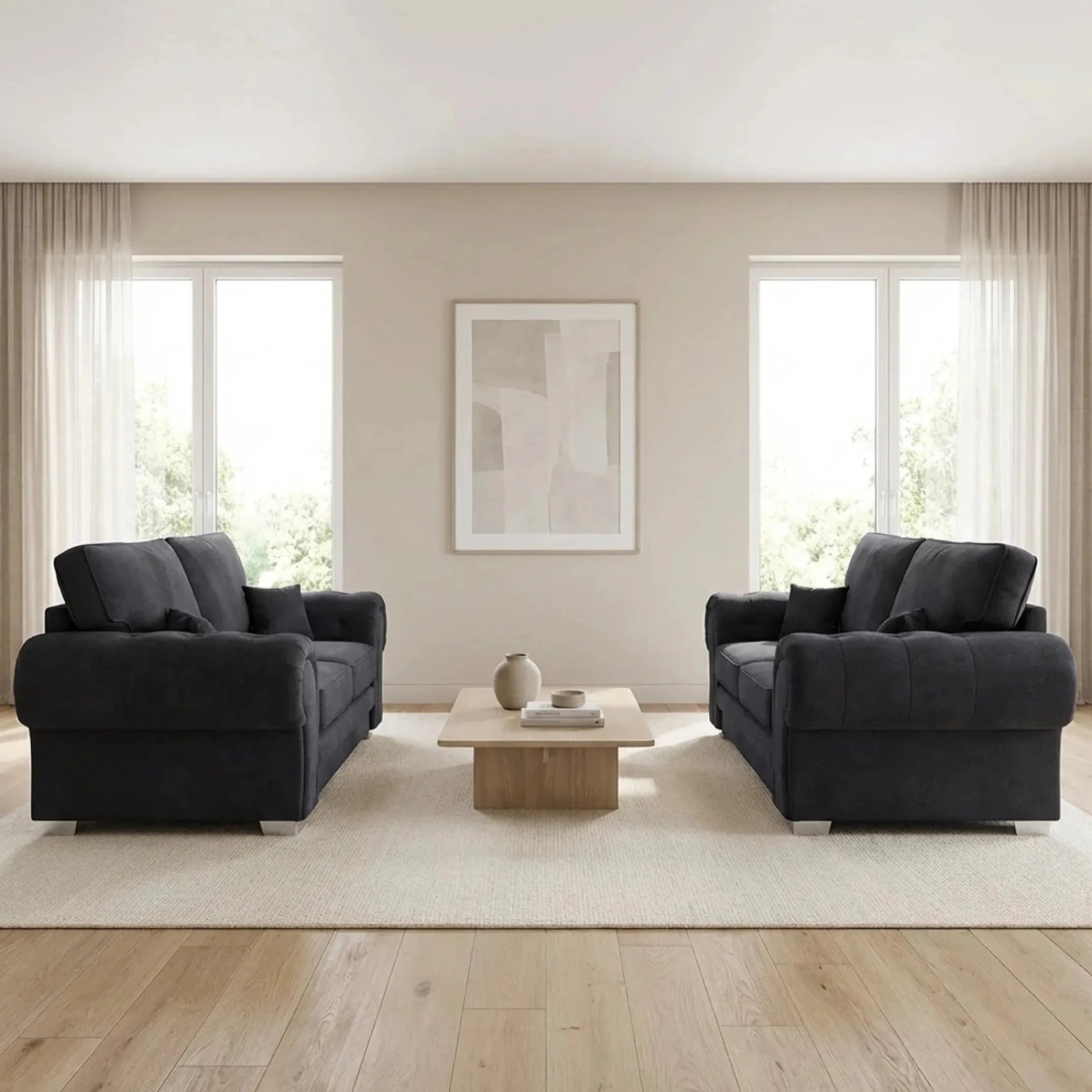 Verona High Back Black Fabric 2+2 Seater Sofa Set - Furniture Instore
