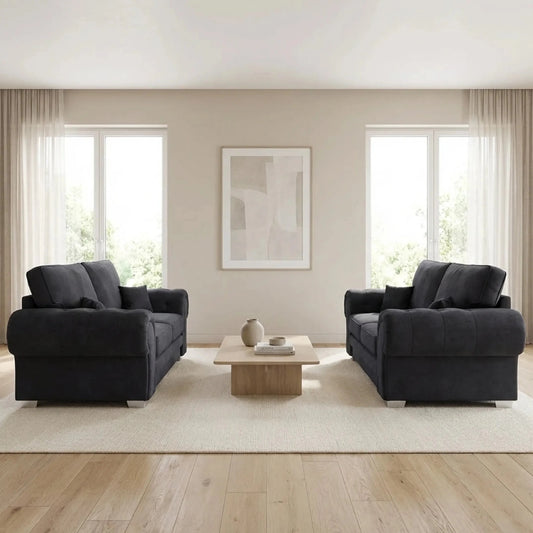 Verona High Back Black Fabric 2+2 Seater Sofa Set - Furniture Instore