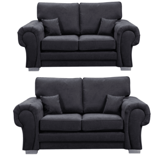Verona high back black fabric 2+2 sofa set, front facing on a white background