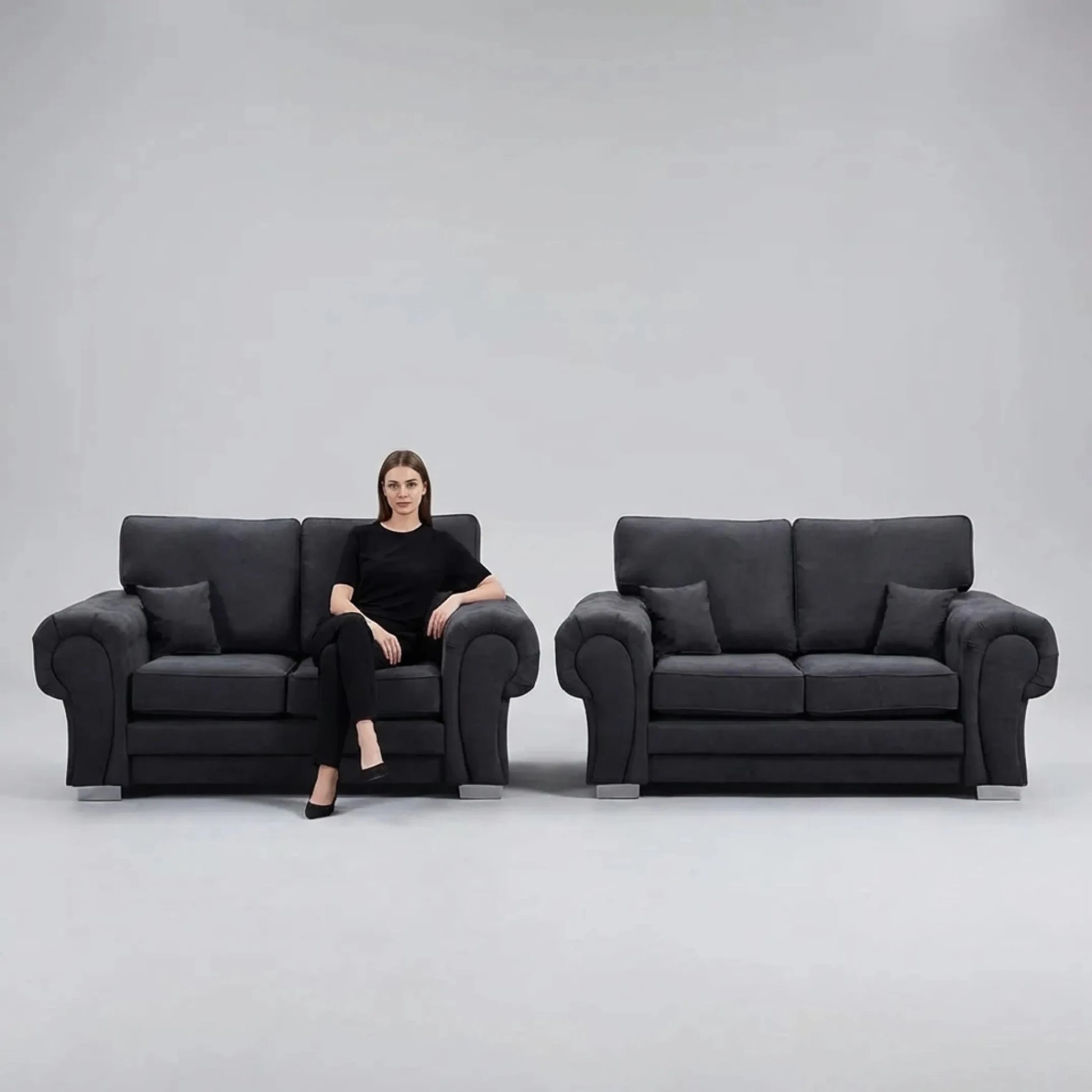 Verona High Back Black Fabric 2+2 Seater Sofa Set - Furniture Instore