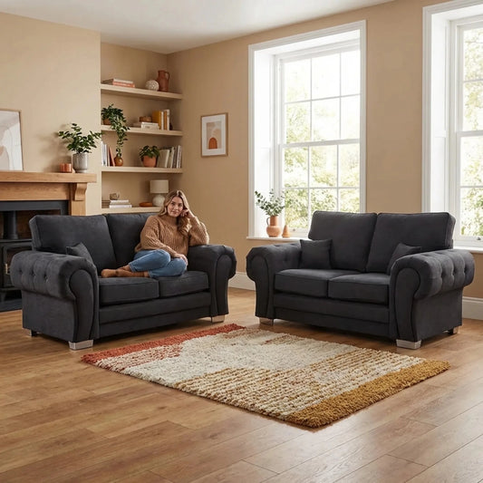 Verona High Back Black Fabric 2+2 Seater Sofa Set - Furniture Instore