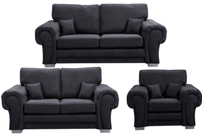 Verona High Back Black Fabric 3+2+1 Seater Sofa Set