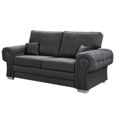 Verona high back black fabric 3 seater sofa, angled view on a white background