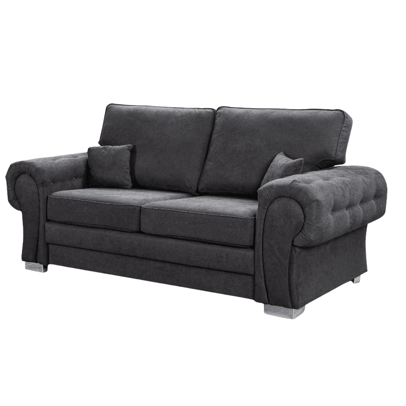 Verona high back black fabric 3 seater sofa, angled view on a white background