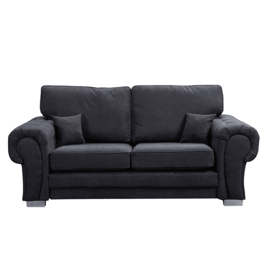 Gray sofa with two cushions on a white background