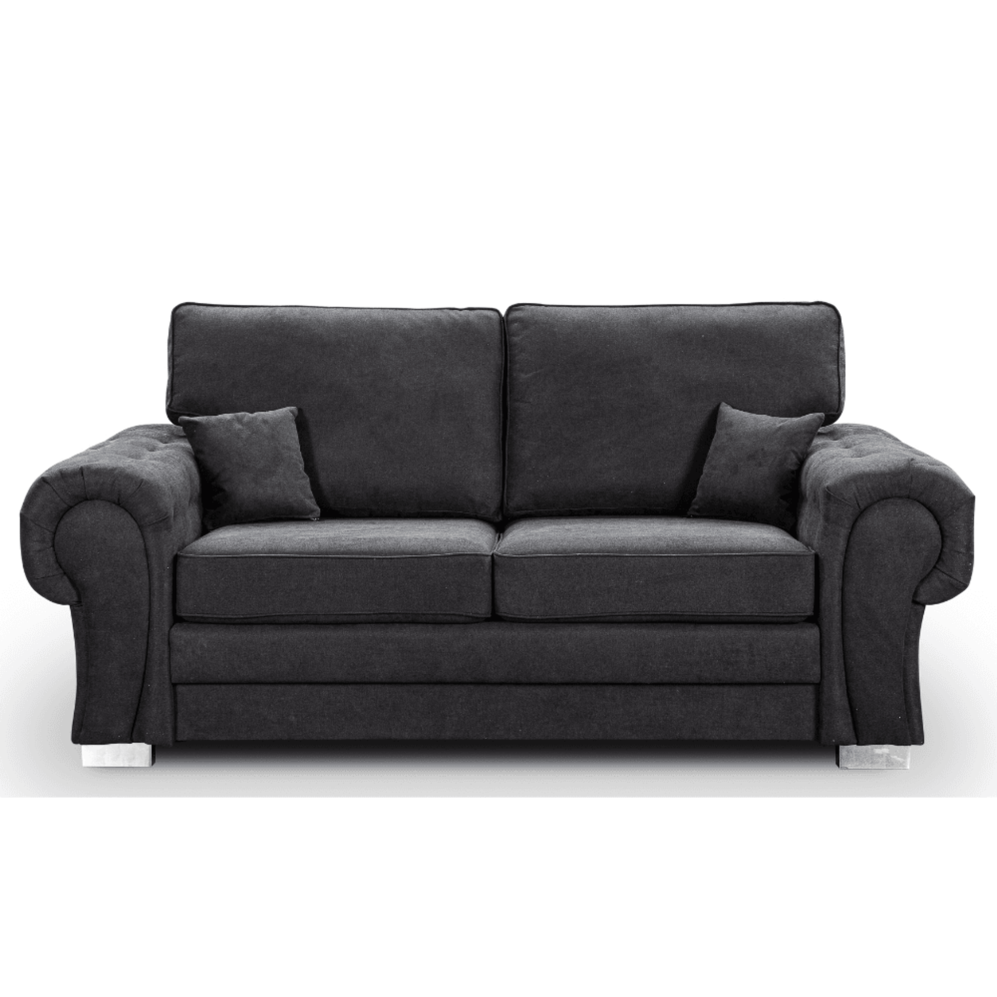 Gray sofa with cushions on a white background