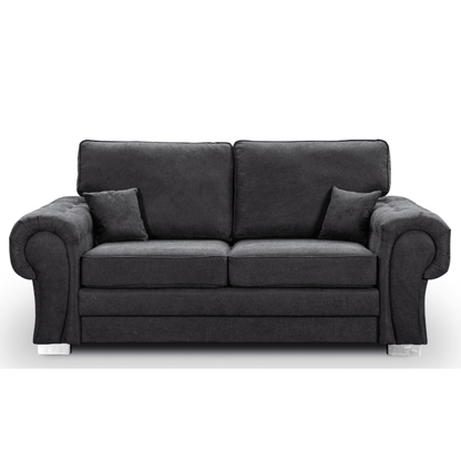 Gray sofa with cushions on a white background