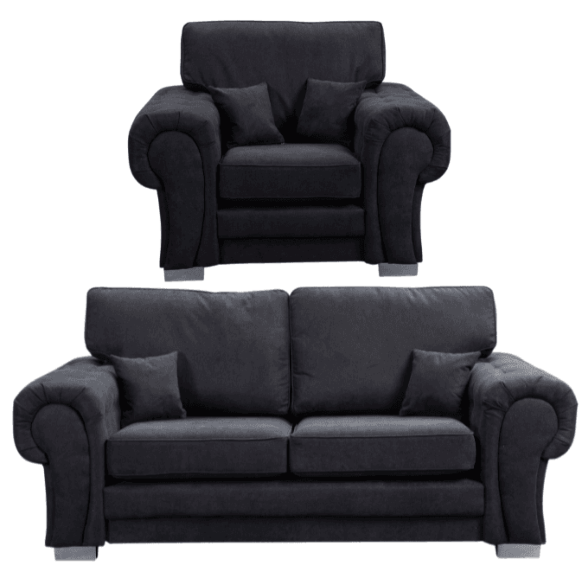 Verona high back black fabric 3+1 sofa set, front facing on a white background