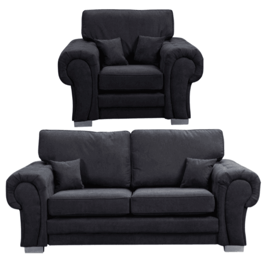Verona high back black fabric 3+1 sofa set, front facing on a white background