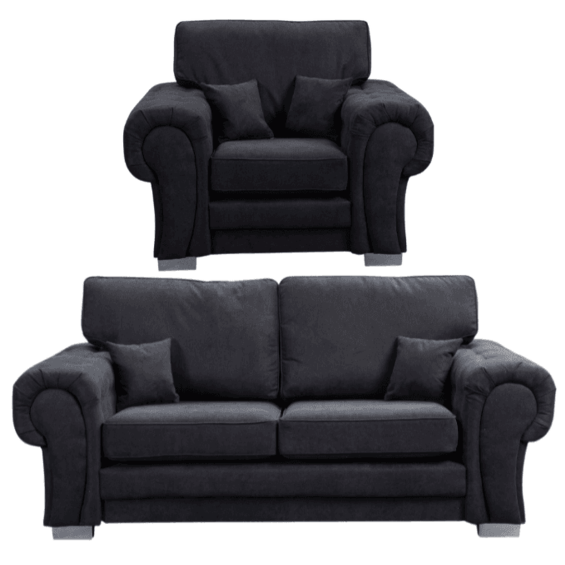 Verona high back black fabric 3+1 sofa set, front facing on a white background