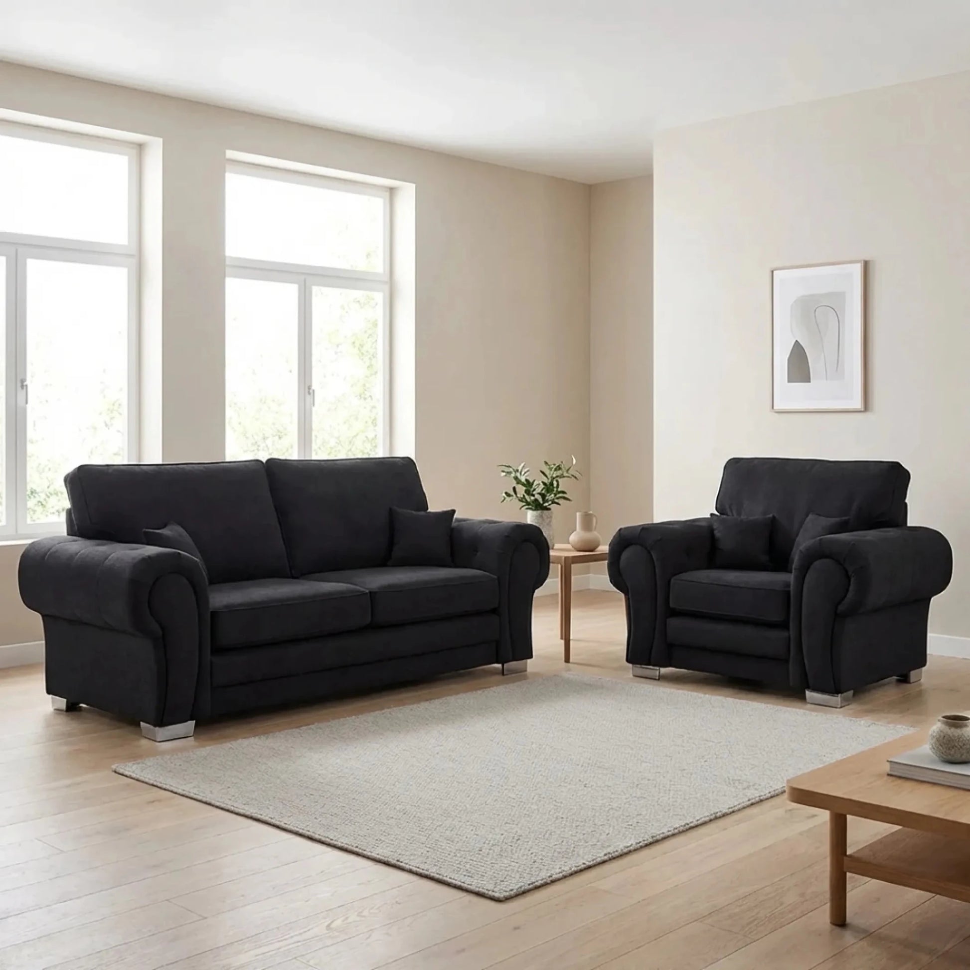 Verona High Back Black Fabric 3+1 Seater Sofa Set - Furniture Instore