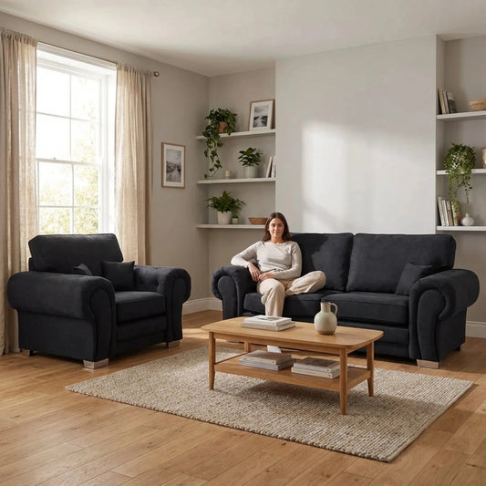 Verona High Back Black Fabric 3+1 Seater Sofa Set - Furniture Instore