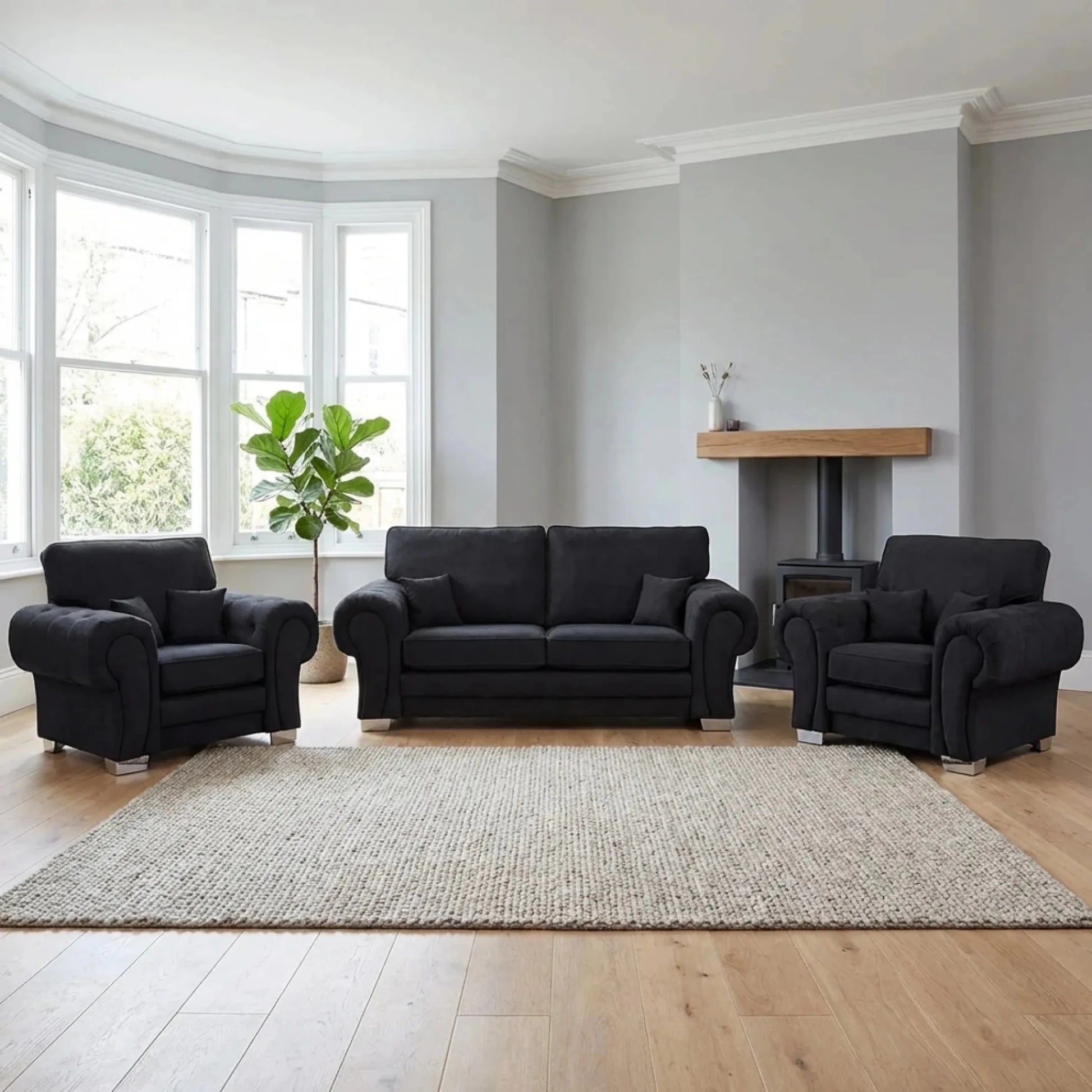 Verona High Back Black Fabric 3+1+1 Seater Sofa Set - Furniture Instore