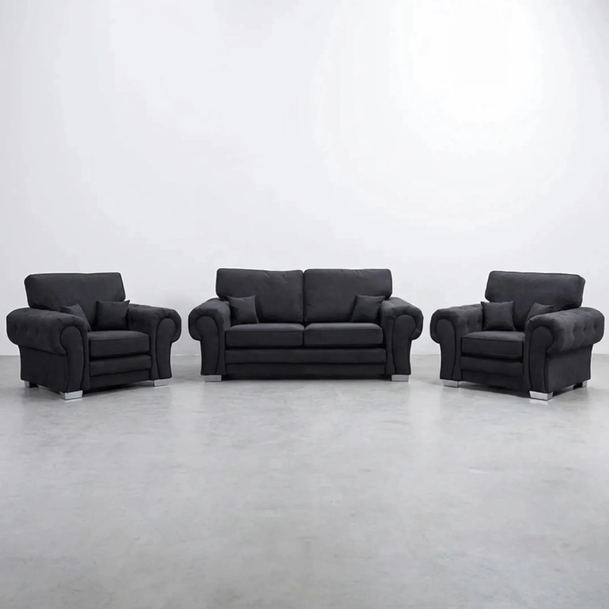 Verona High Back Black Fabric 3+1+1 Seater Sofa Set - Furniture Instore