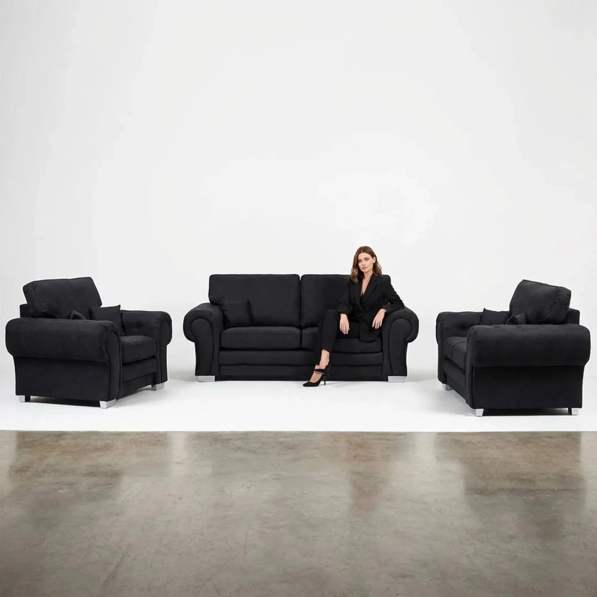 Verona High Back Black Fabric 3+1+1 Seater Sofa Set - Furniture Instore