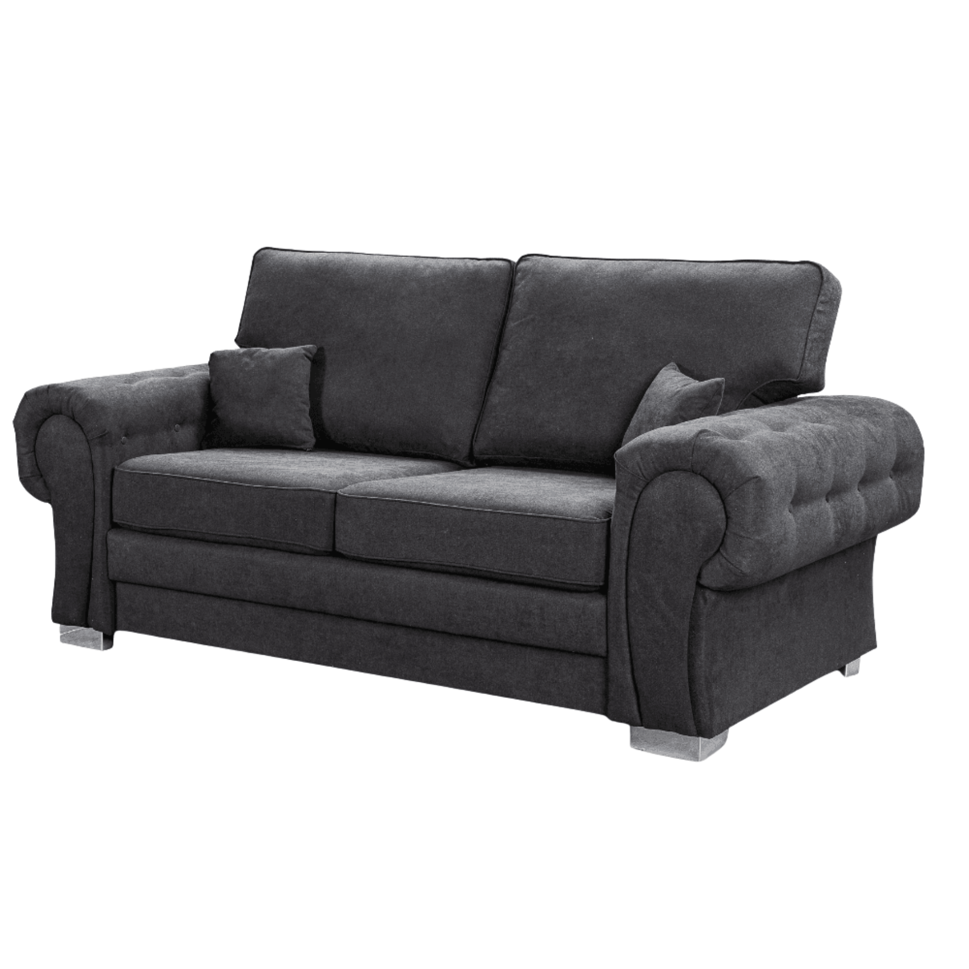 Verona high back black fabric 3 seater sofa, angled view on a white background