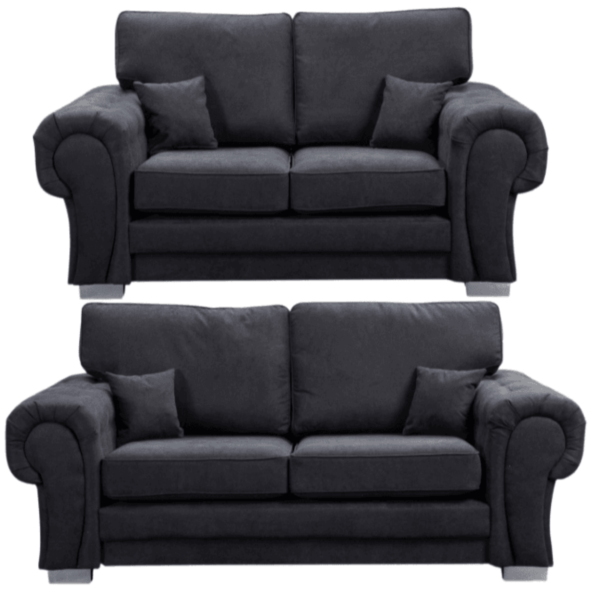 Verona high back black fabric 3+2 sofa set, front facing on a white background