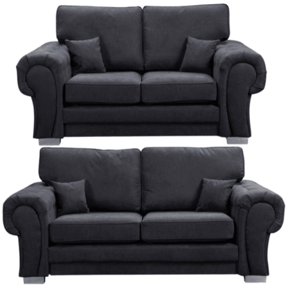 Verona high back black fabric 3+2 sofa set, front facing on a white background