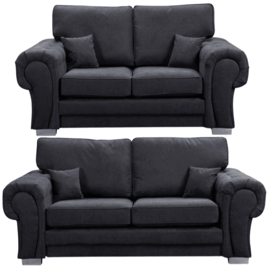Verona high back black fabric 3+2 sofa set, front facing on a white background