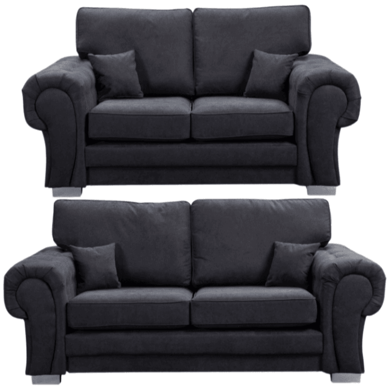 Verona high back black fabric 3+2 sofa set, front facing on a white background