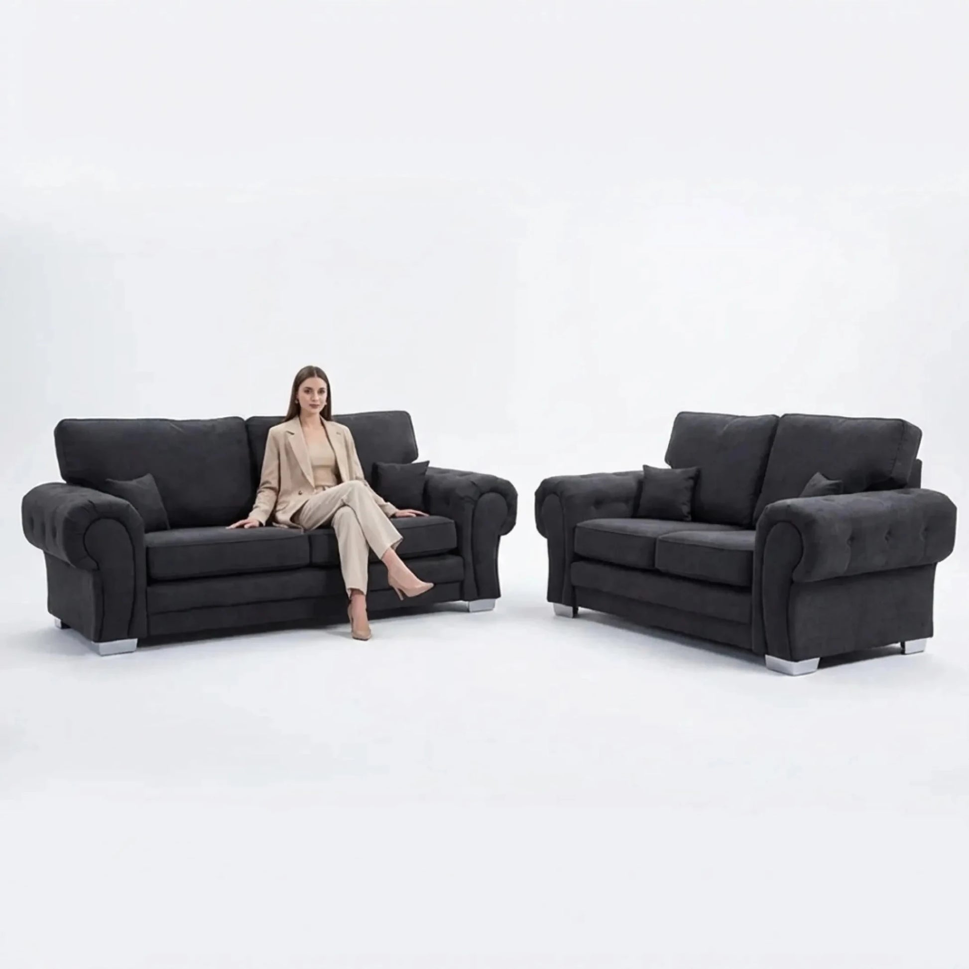 Verona High Back Black Fabric 3+2 Seater Sofa Set - Furniture Instore
