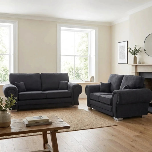 Verona High Back Black Fabric 3+2 Seater Sofa Set - Furniture Instore