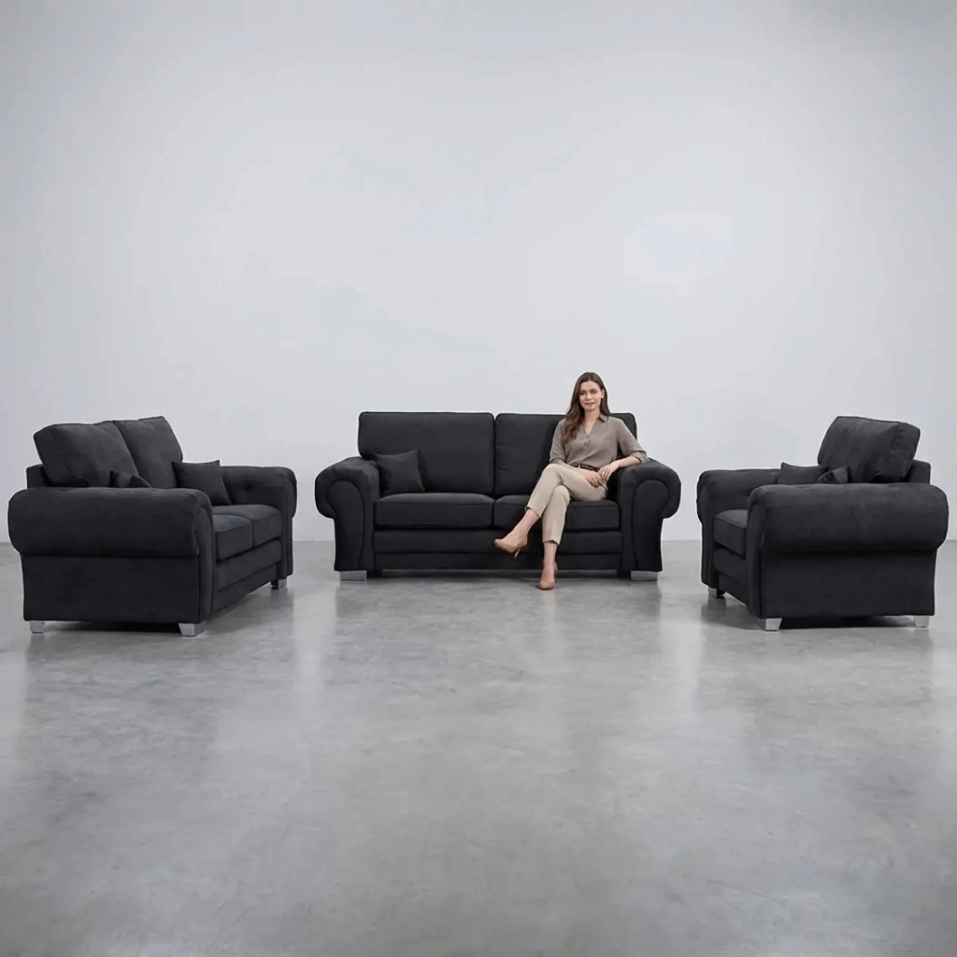 Verona High Back Black Fabric 3+2+1 Seater Sofa Set - Furniture Instore