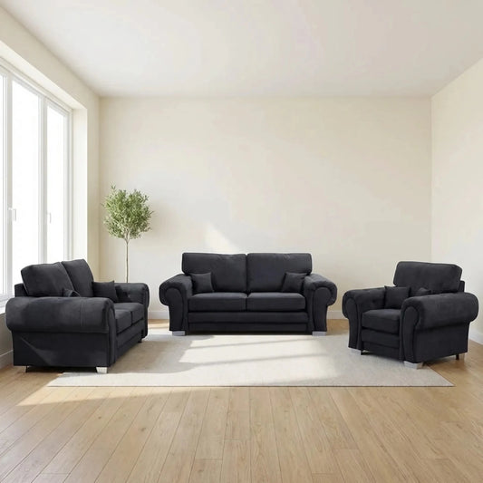 Verona High Back Black Fabric 3+2+1 Seater Sofa Set - Furniture Instore