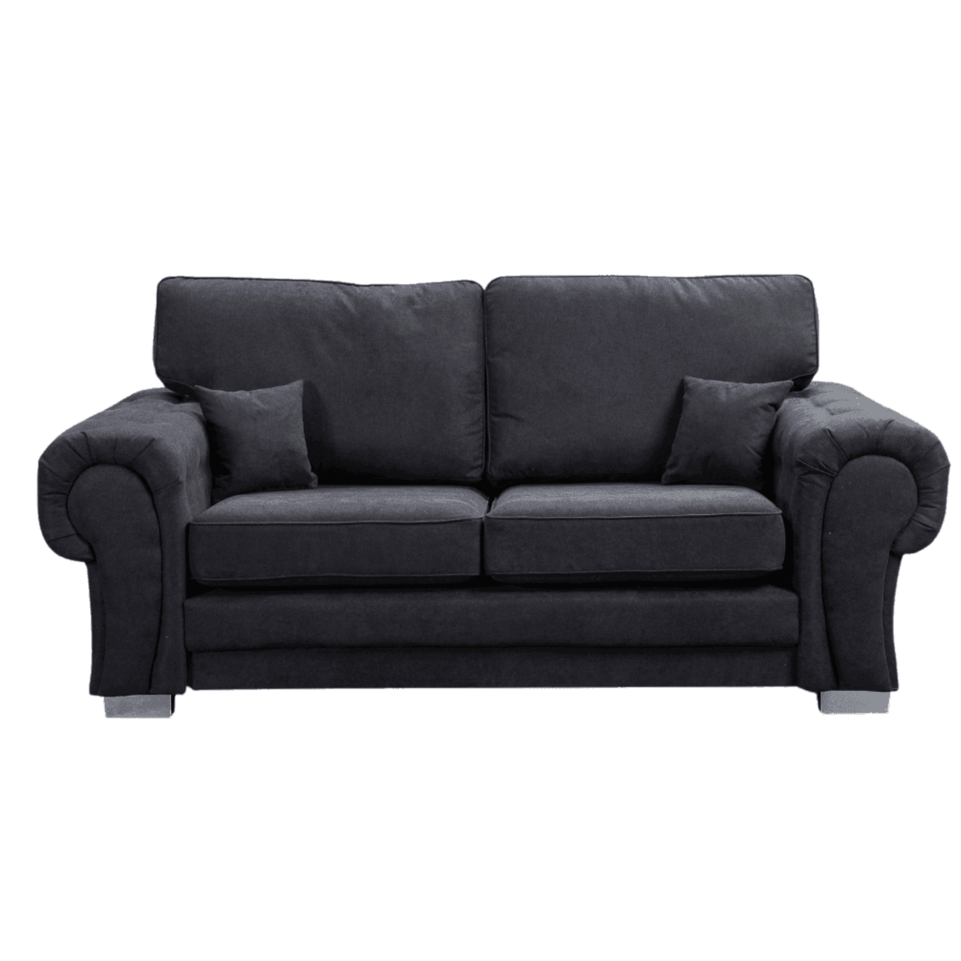Verona high back black fabric 3 seater sofa, front facing on a white background