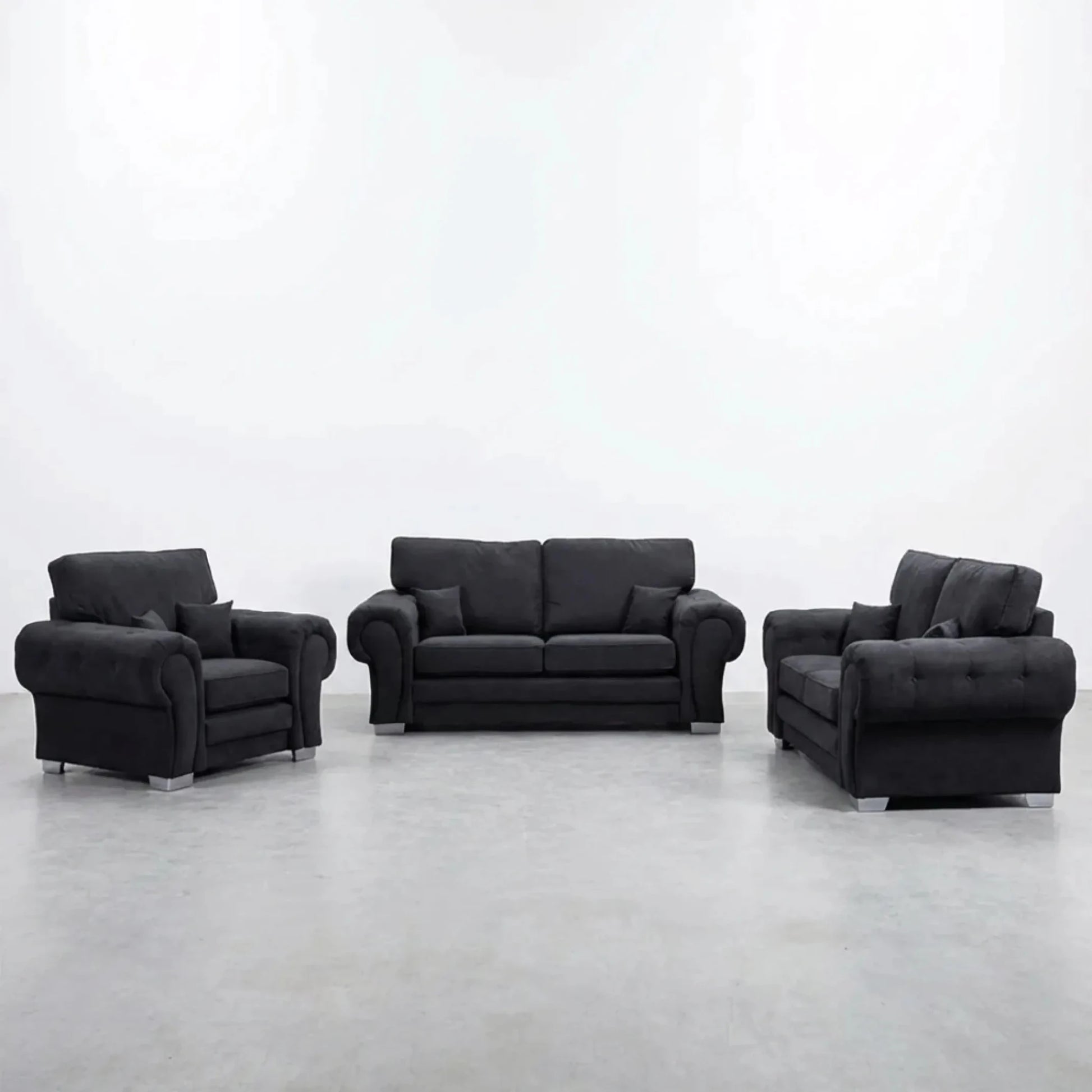 Verona High Back Black Fabric 3+2+1 Seater Sofa Set - Furniture Instore