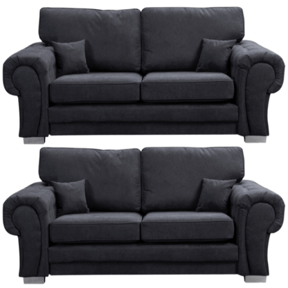 Verona high back black fabric 3+3 sofa set, front facing on a white background