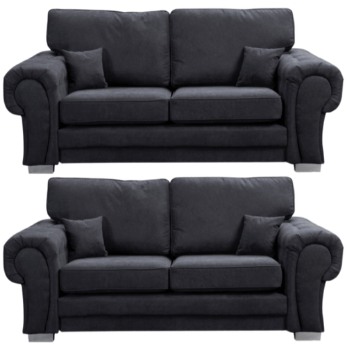Verona High Back Black Fabric 3+3 Seater Sofa Set
