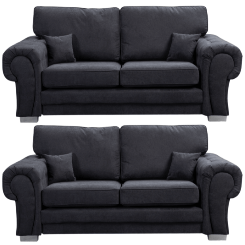 Verona high back black fabric 3+3 sofa set, front facing on a white background