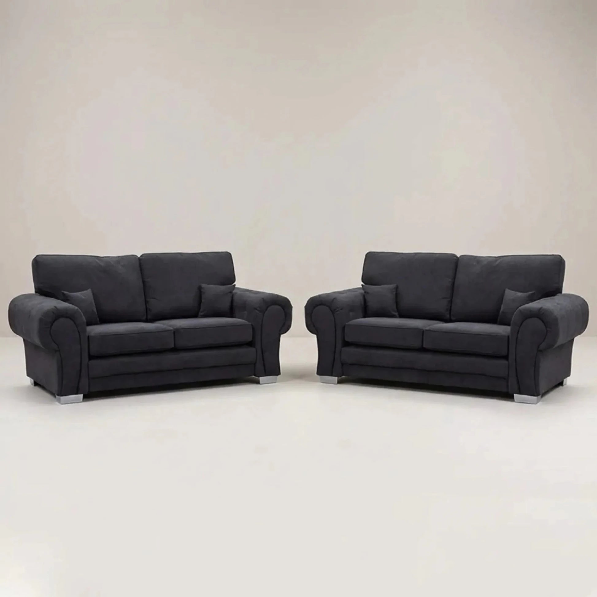 Verona High Back Black Fabric 3+3 Seater Sofa Set - Furniture Instore