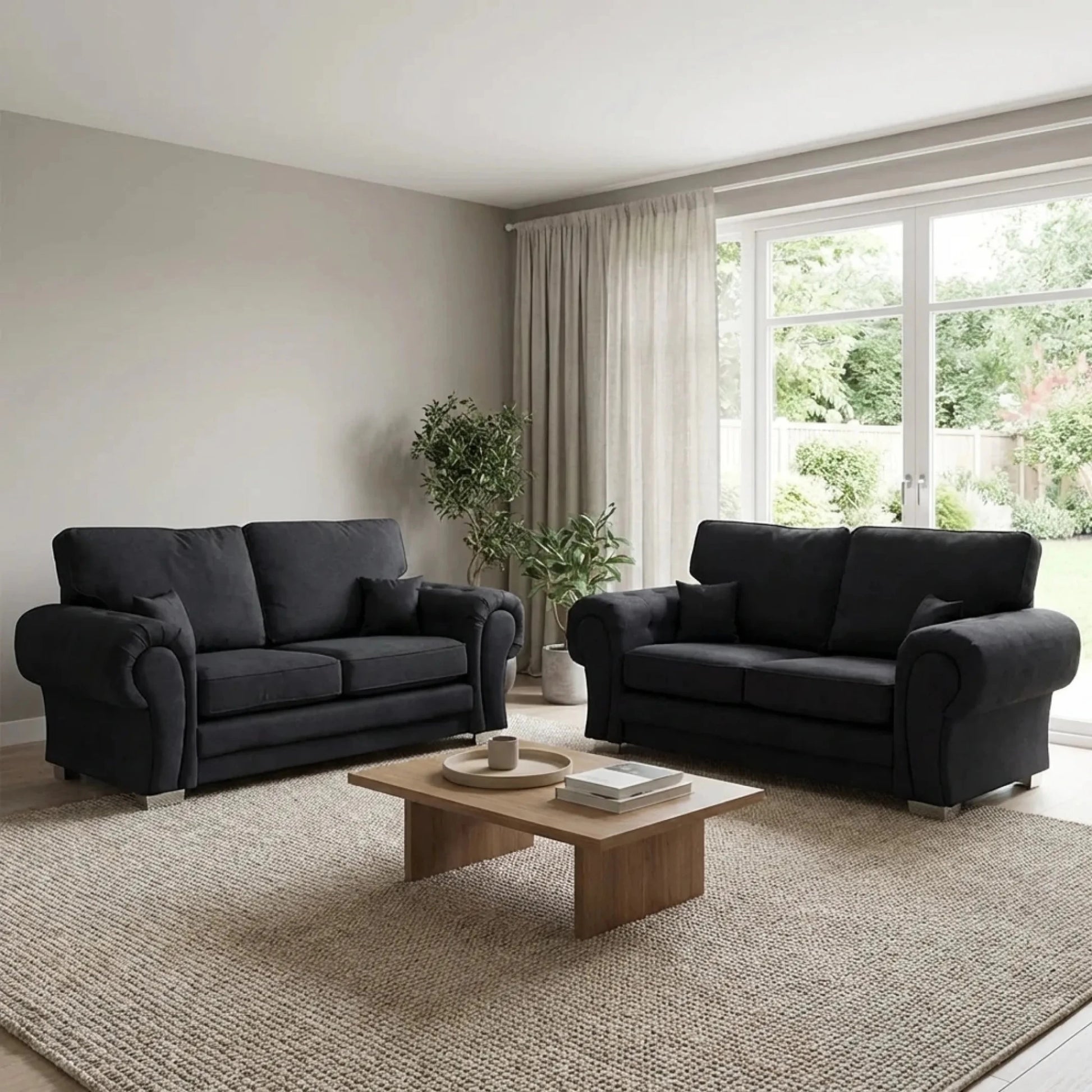 Verona High Back Black Fabric 3+3 Seater Sofa Set - Furniture Instore