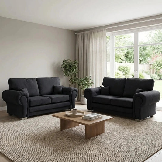 Verona High Back Black Fabric 3+3 Seater Sofa Set - Furniture Instore