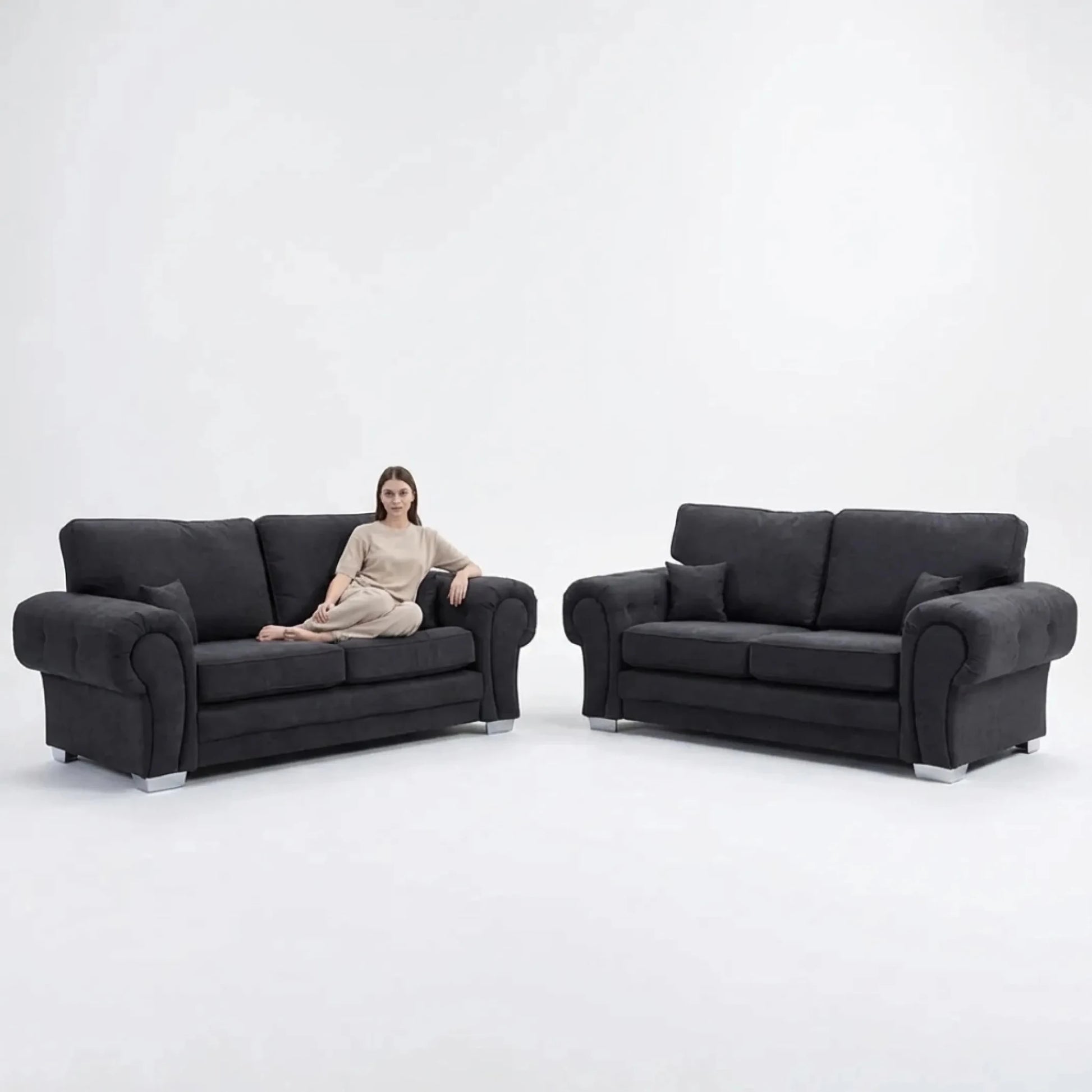 Verona High Back Black Fabric 3+3 Seater Sofa Set - Furniture Instore