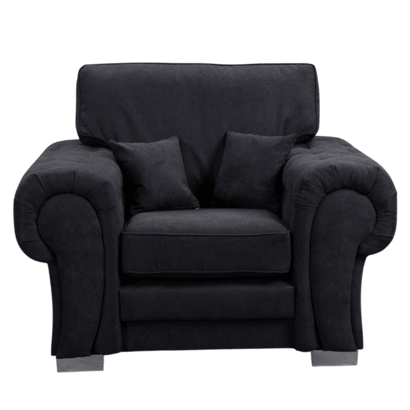 Black armchair with cushions on a white background