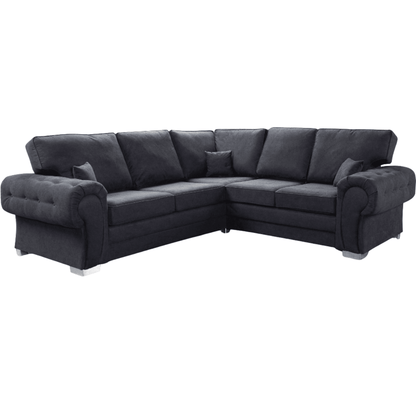 Verona high back black fabric sofa, front angled view on a white background