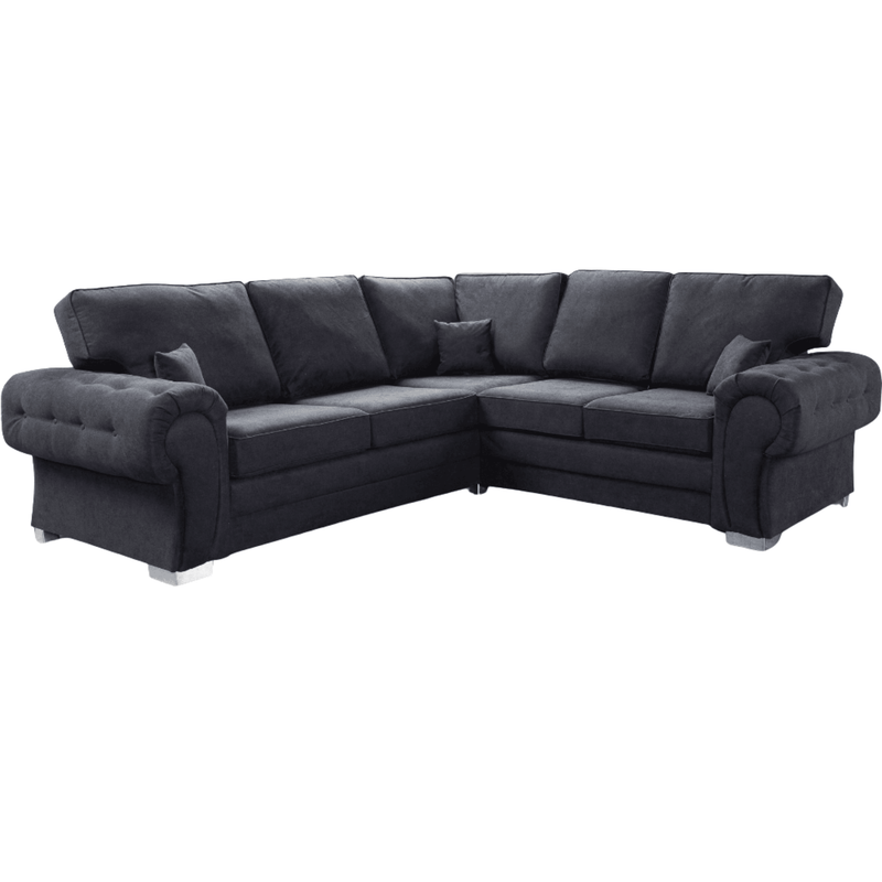 Verona high back black fabric sofa, front angled view on a white background