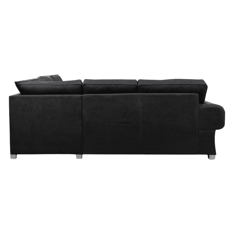 Verona high back black fabric sofa, rear view on a white background