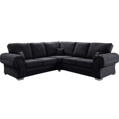 Verona high back black fabric sofa, angled view on a white background