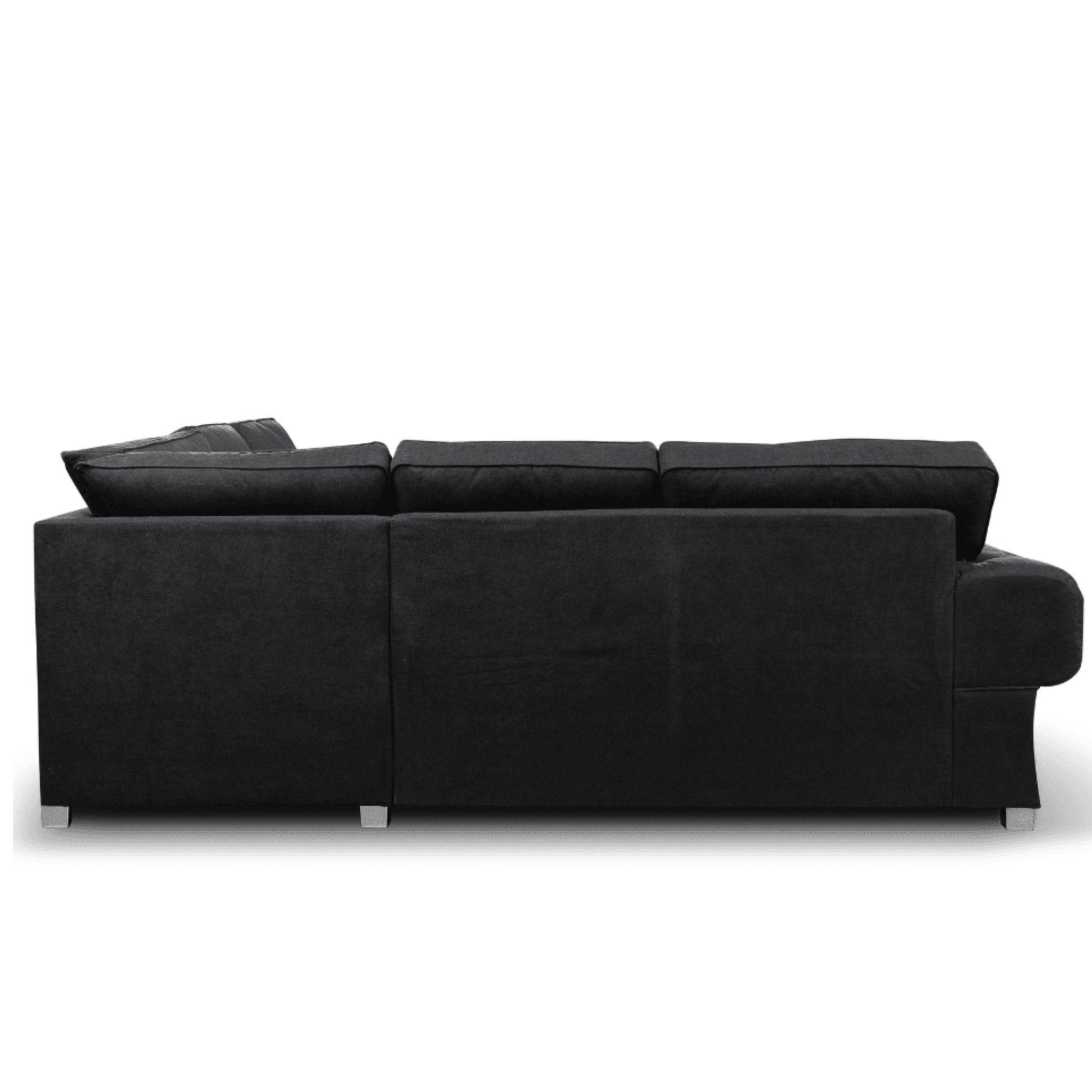 Black sectional sofa on a white background