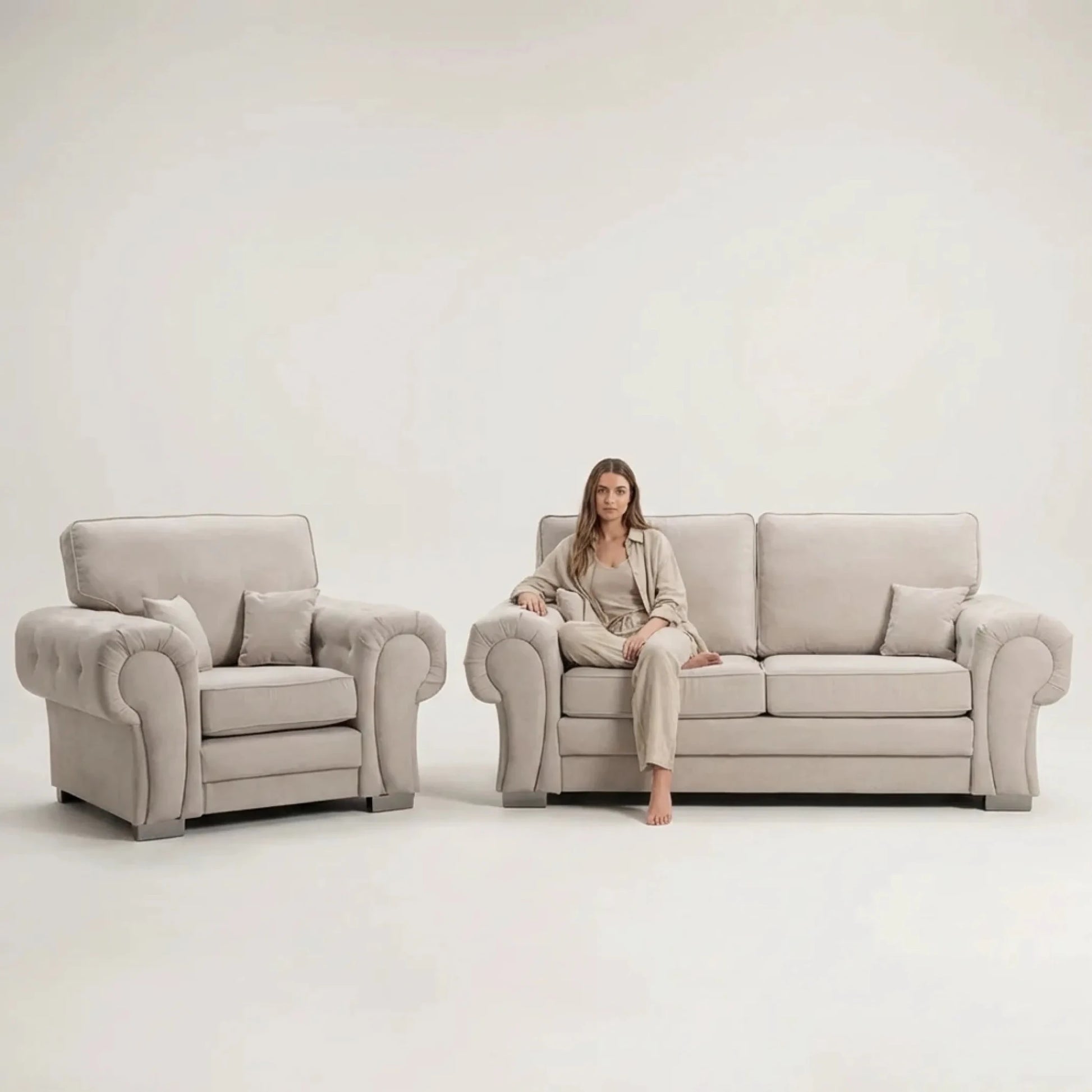 Verona High Back Cream Fabric 2+1 Seater Sofa Set - Furniture Instore